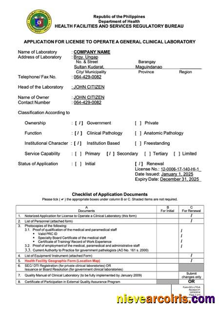 Philippines application for license to operate